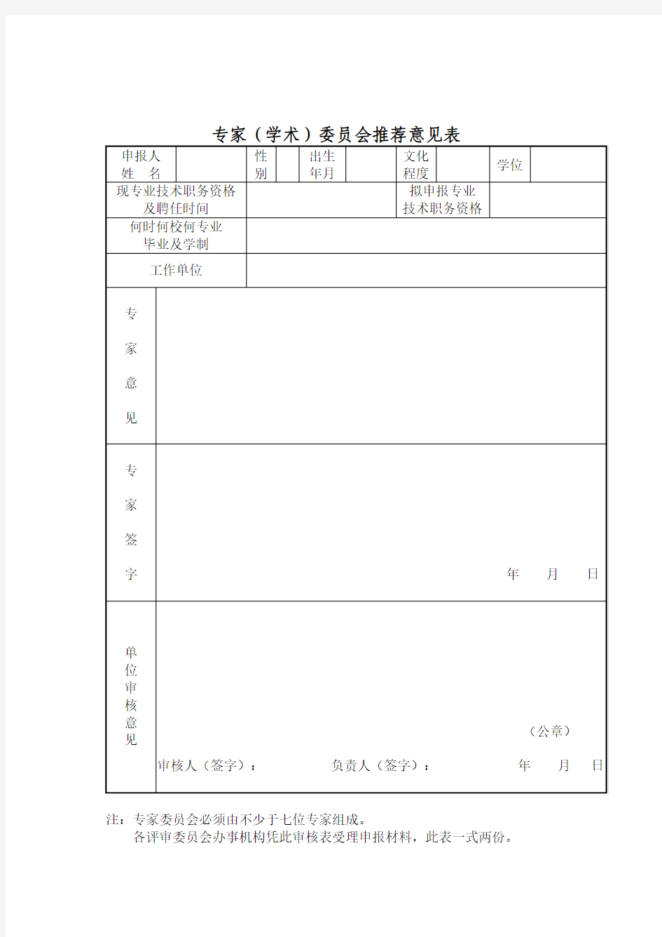 专家委员会推荐表