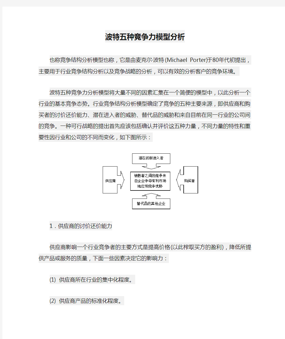 波特五种竞争力模型分析