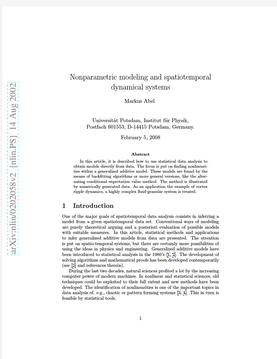 Nonparametric modeling and spatiotemporal dynamical systems