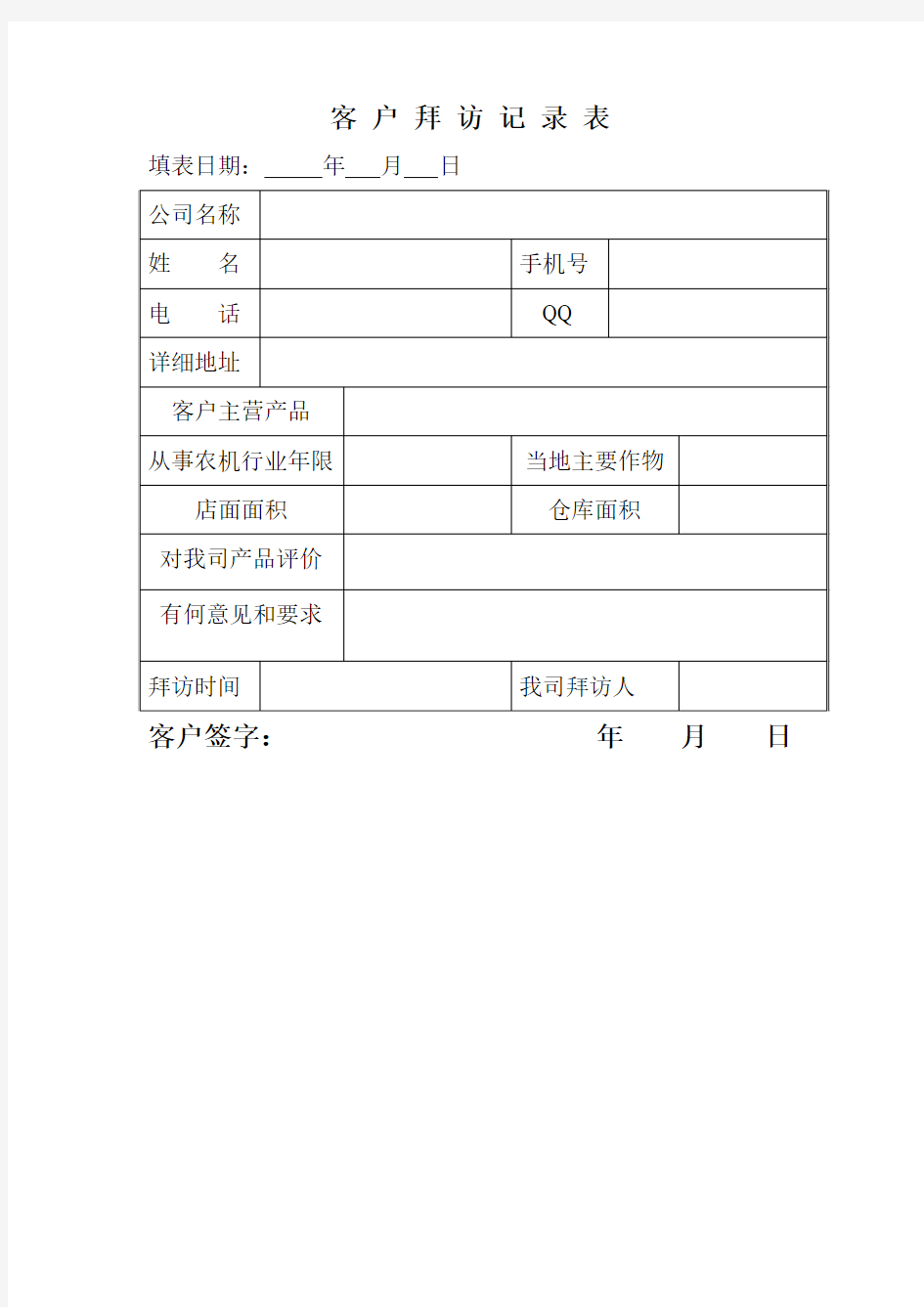 客户拜访记录表