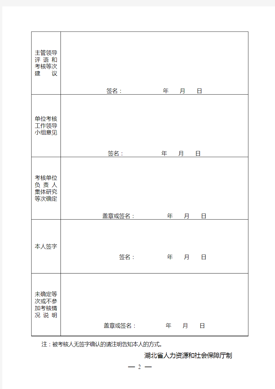 3、湖北省事业单位工作人员年度考核登记表(请用A4纸张正反打印)