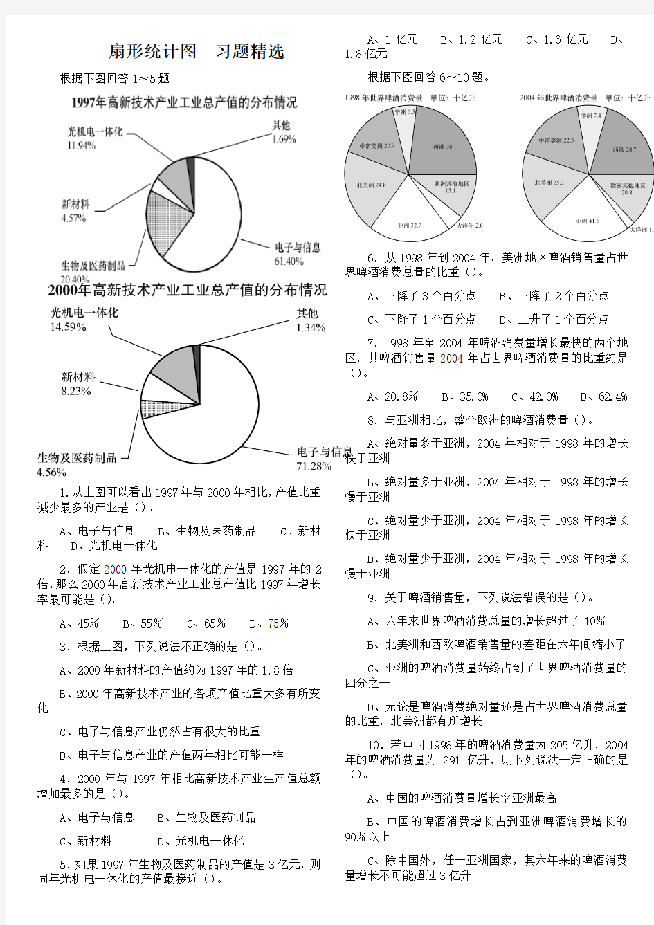 人教版六年级上册扇形统计图__习题精选