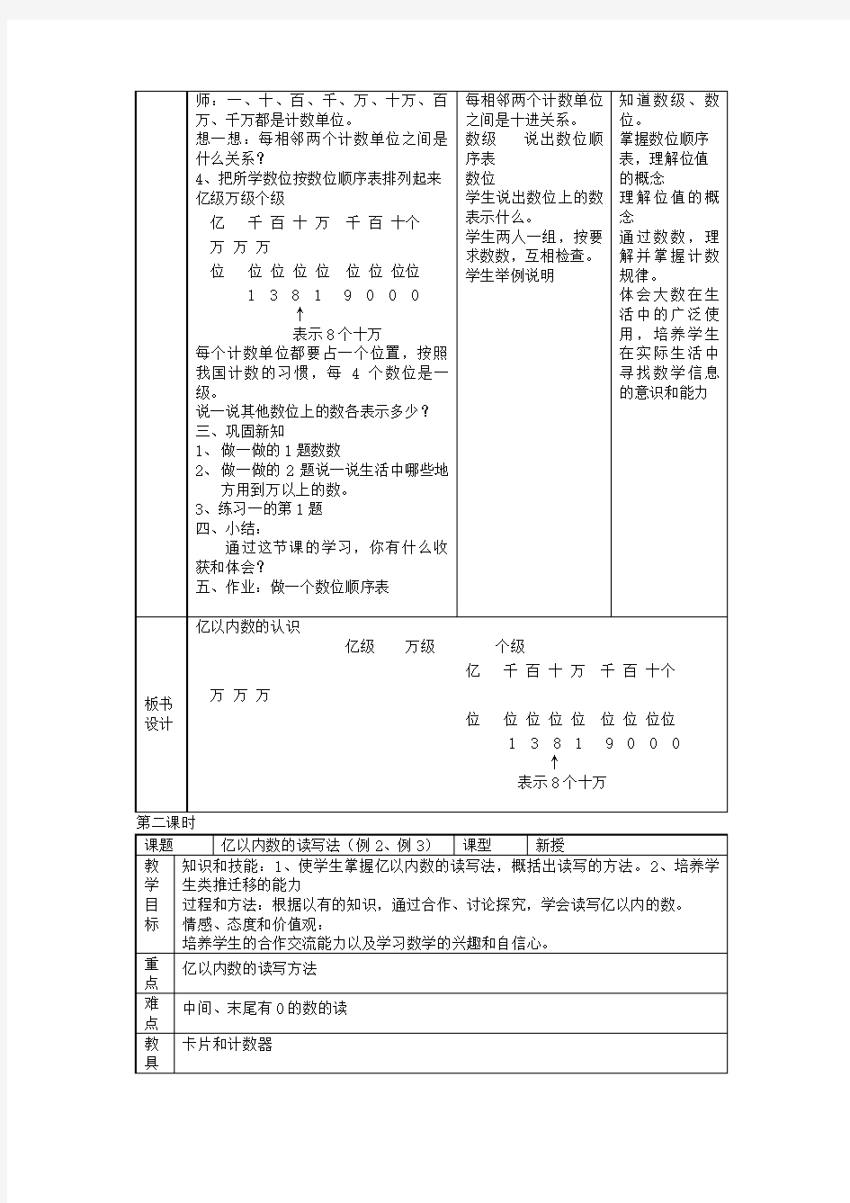 #新课标人教版小学数学四年级上册全册教案 2