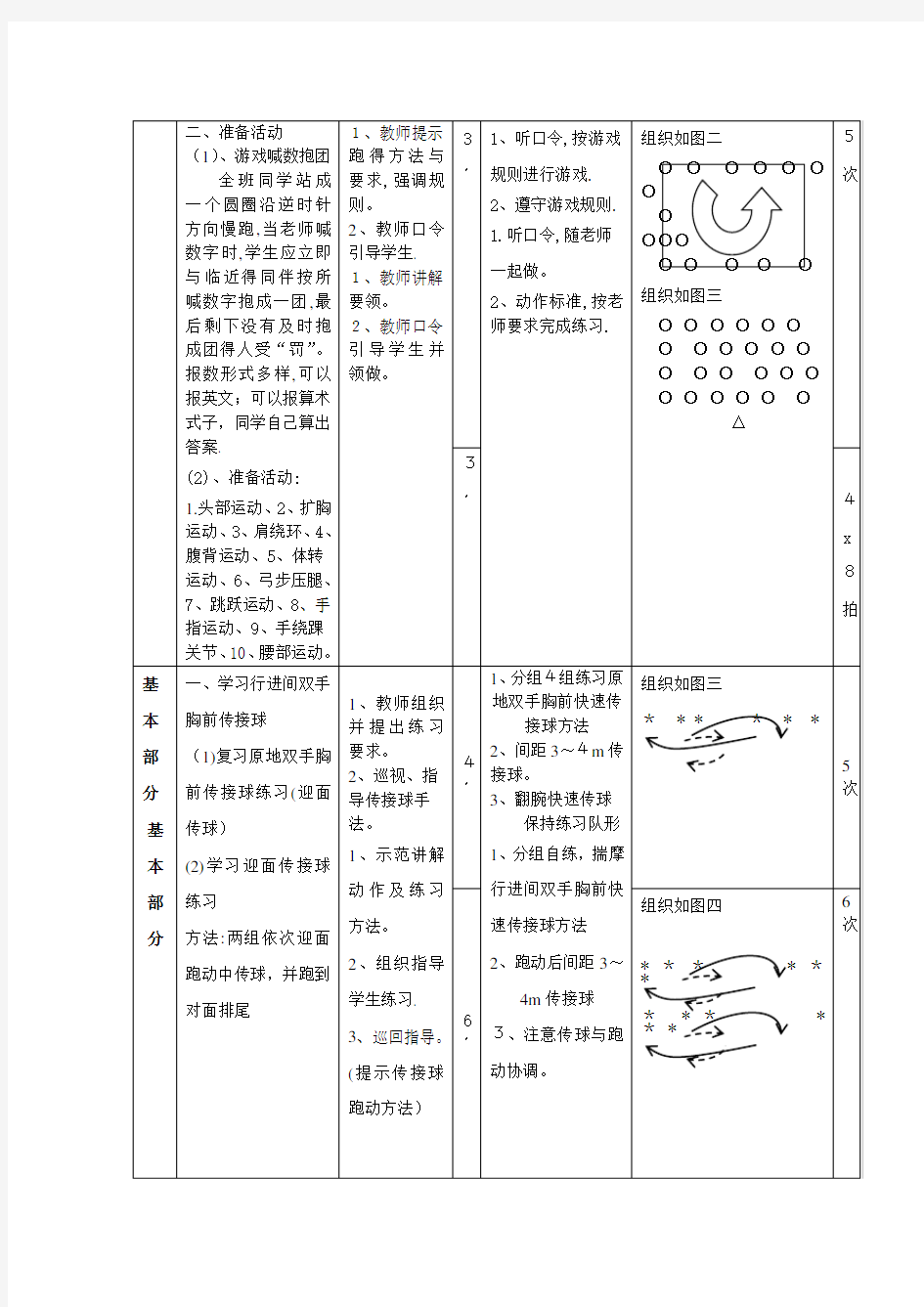 行进间双手胸前传接球教案(完整版)