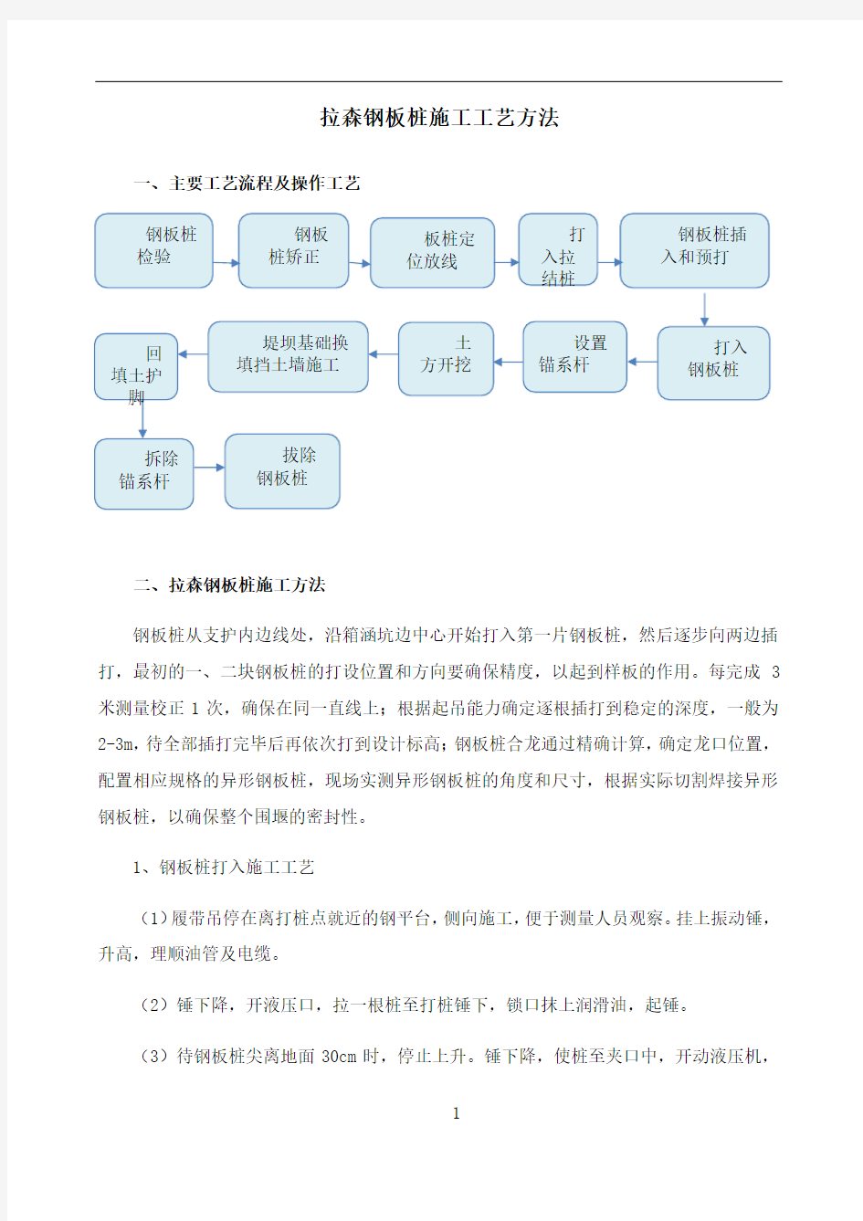 拉森钢板桩施工工艺方法