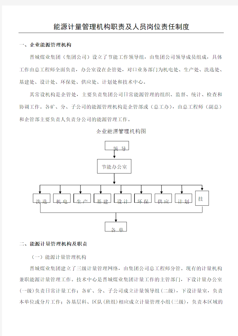 能源计量管理机构职责及人员岗位责任制度守则