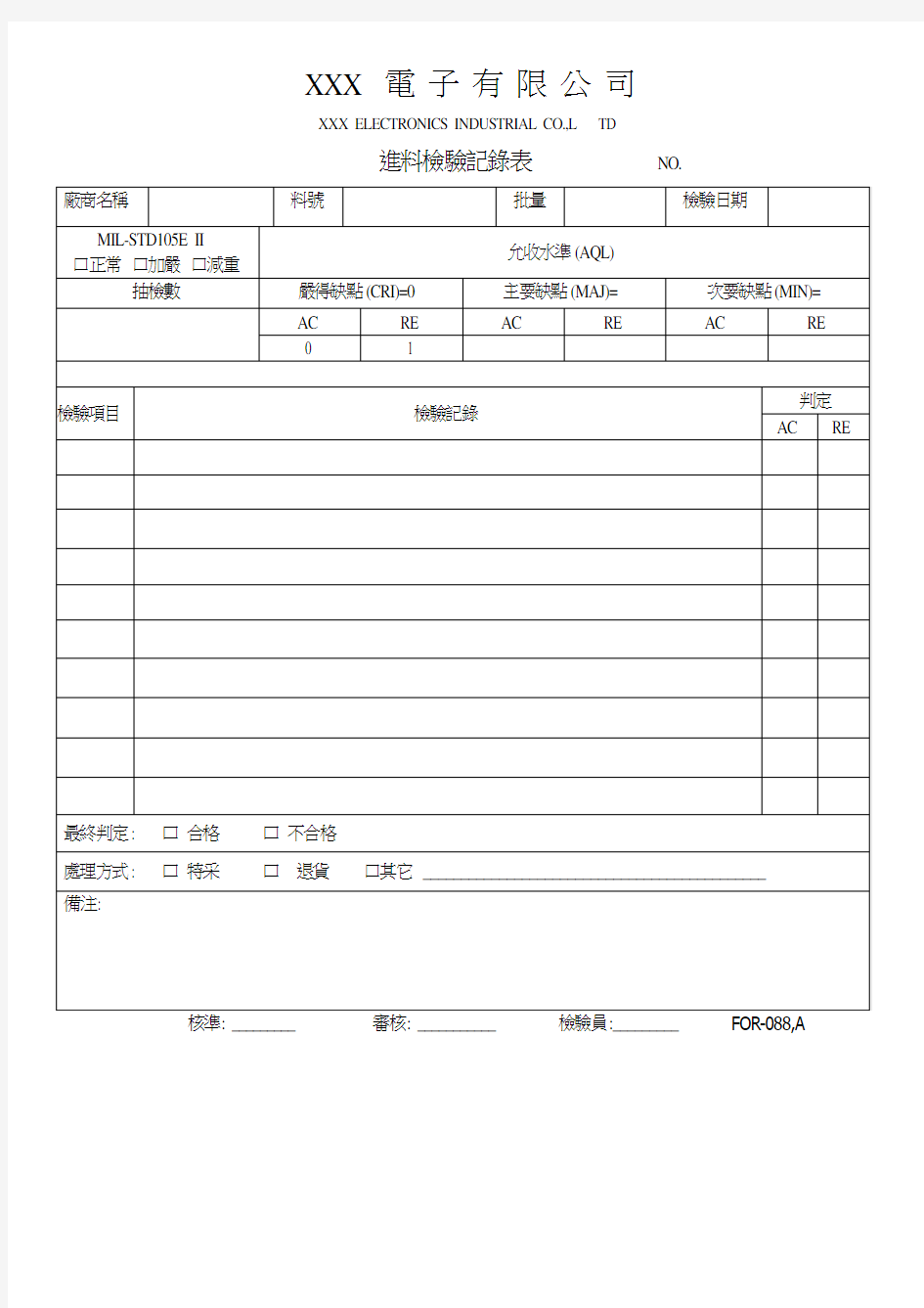 进料检验记录表