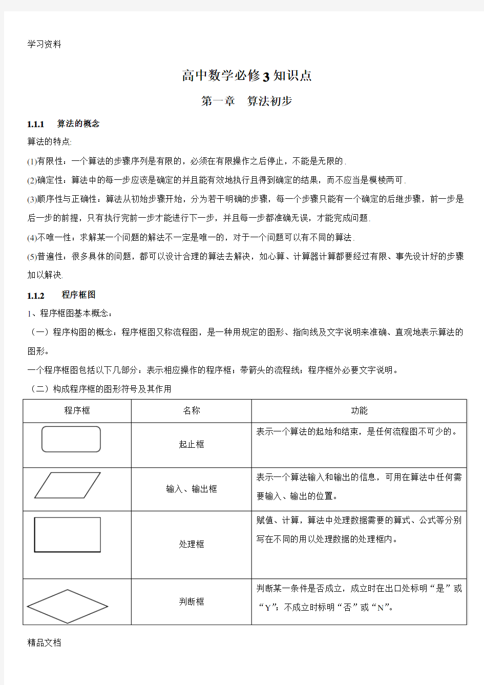 最新人教版高中数学必修3各章知识点总结教学内容