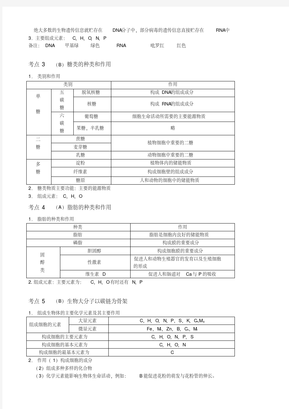 高中生物必修一重难点梳理