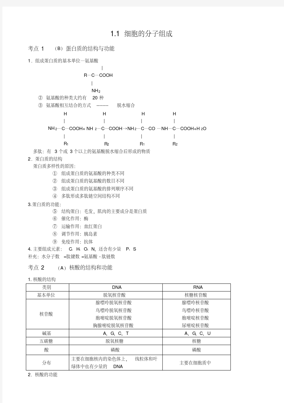 高中生物必修一重难点梳理