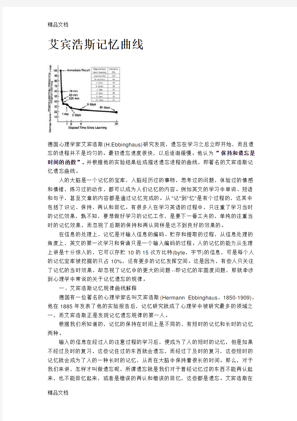 艾宾浩斯记忆曲线记忆曲线教学文案