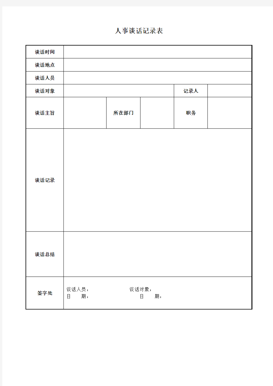 人事谈话记录表模板