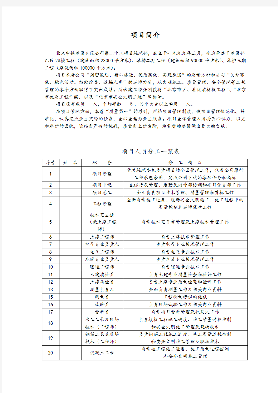 北京中铁建设工程项目部管理制度汇编