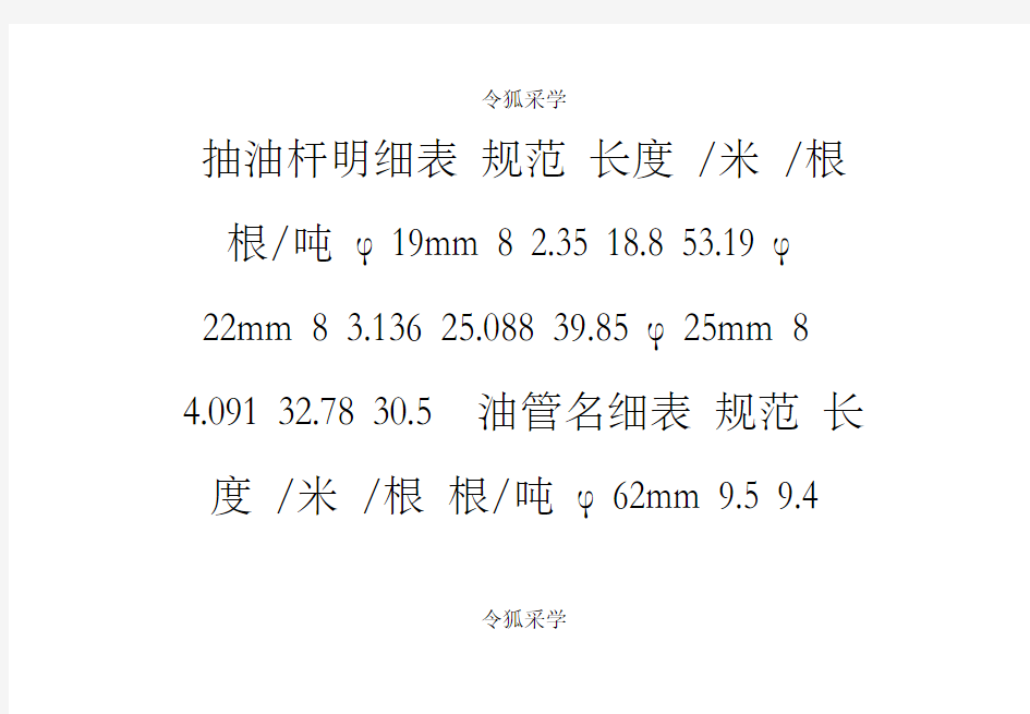 油管规格尺寸对照表