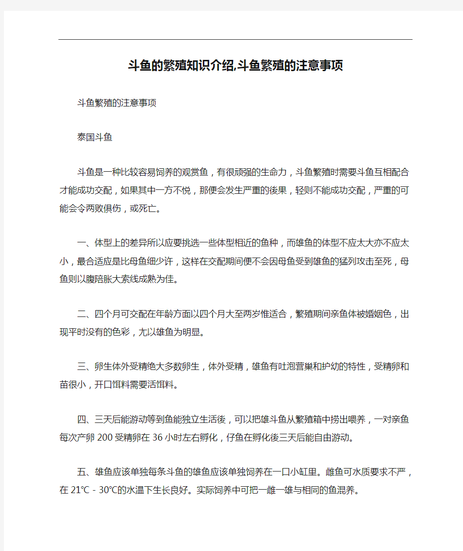 斗鱼的繁殖知识介绍,斗鱼繁殖的注意事项