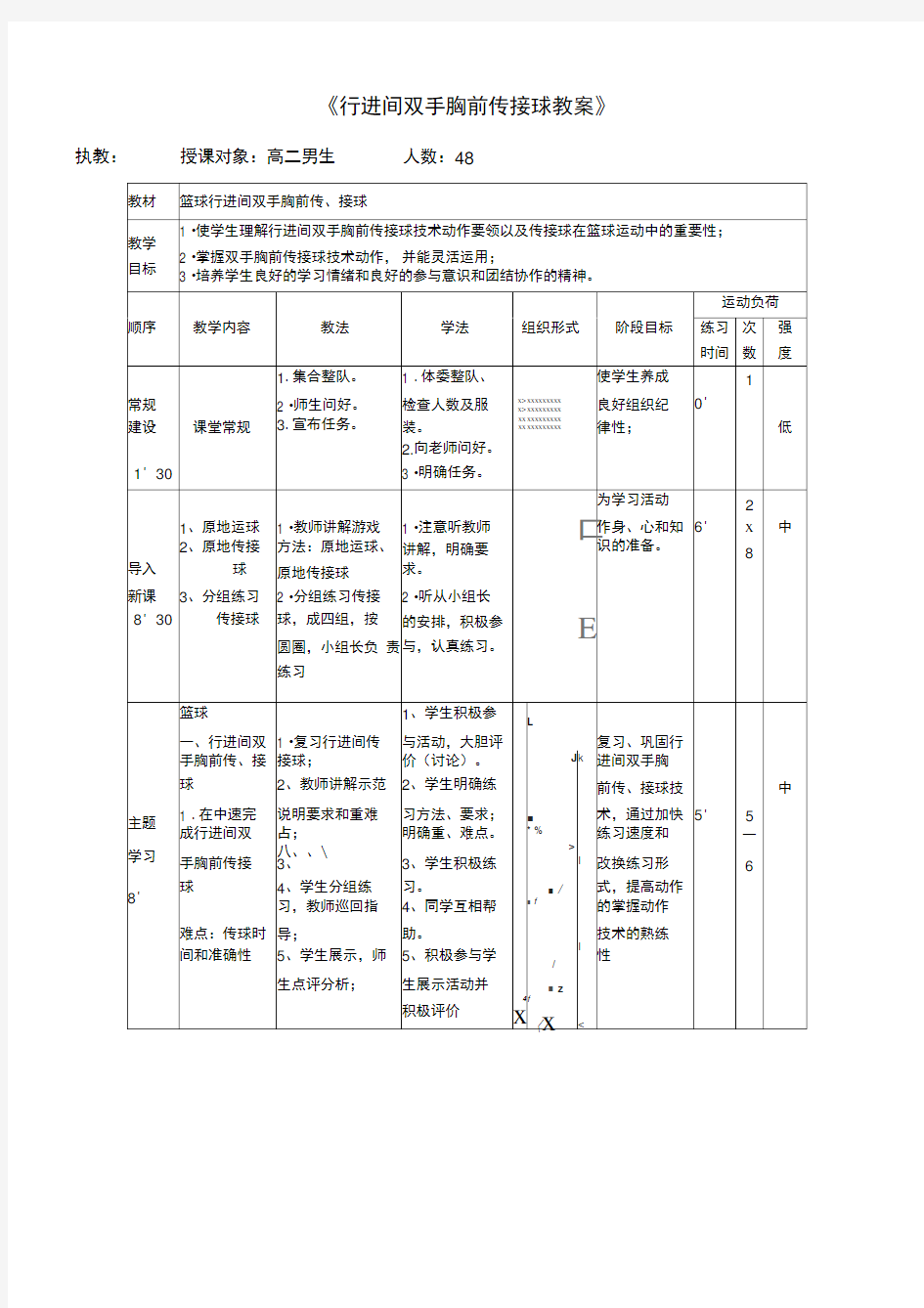 行进间双手胸前传接球教案