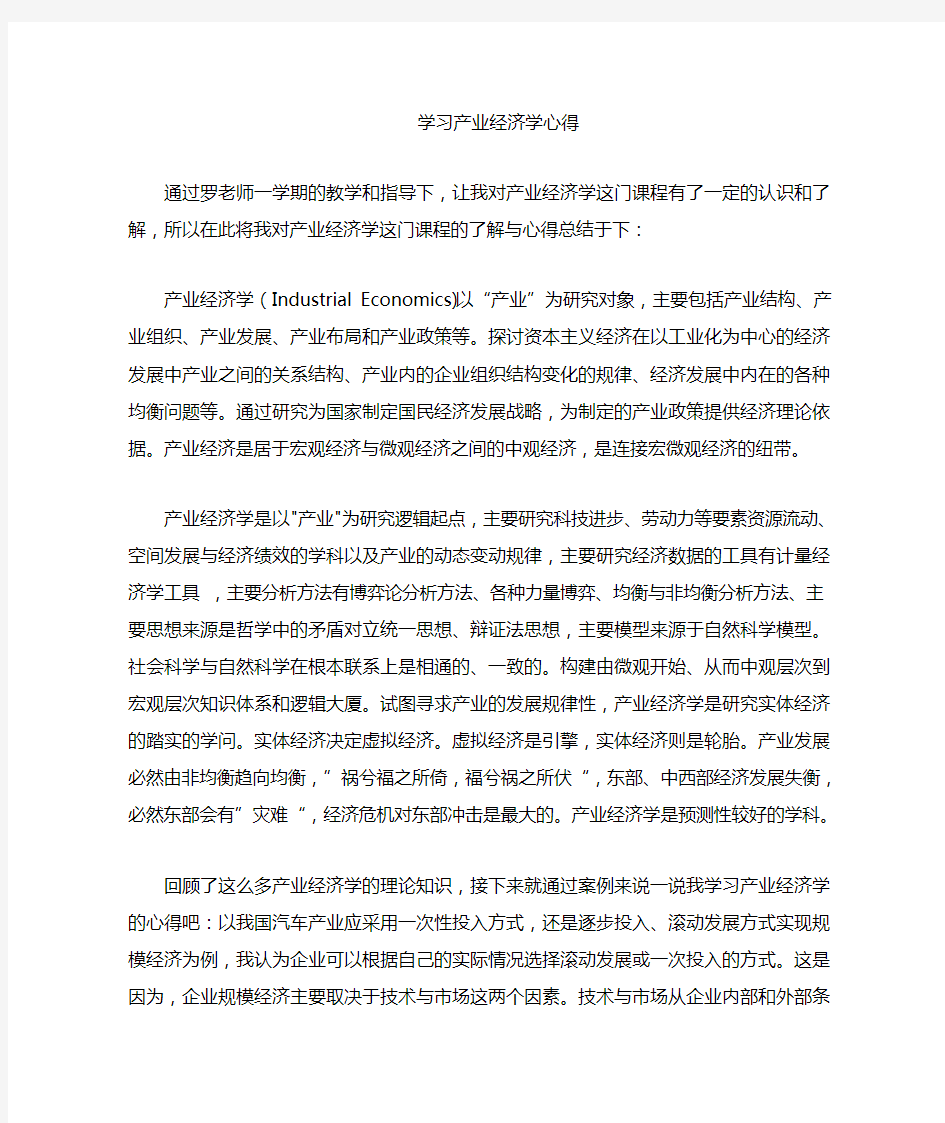 产业经济学心得