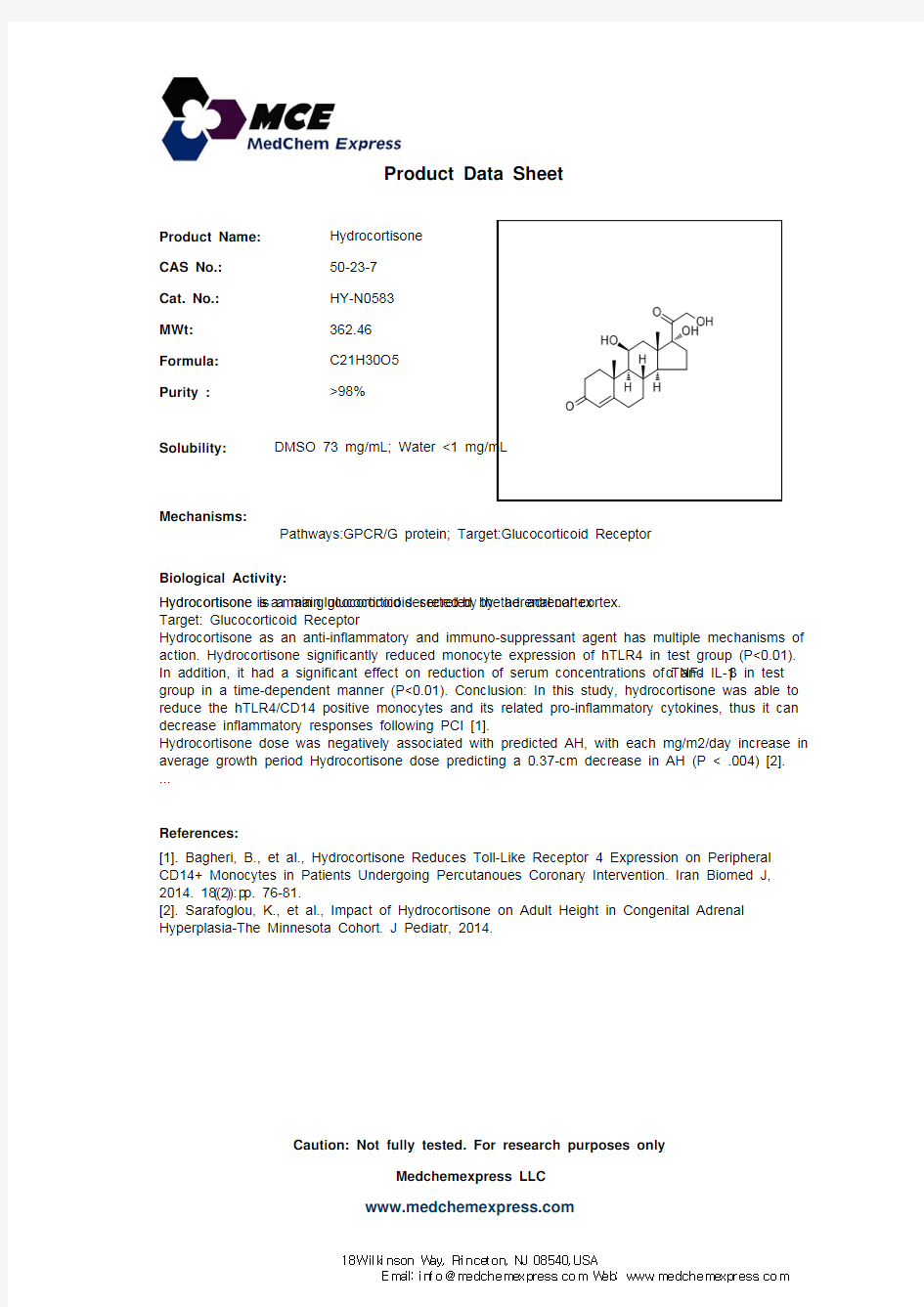 Hydrocortisone_50-23-7_DataSheet_MedChemExpress