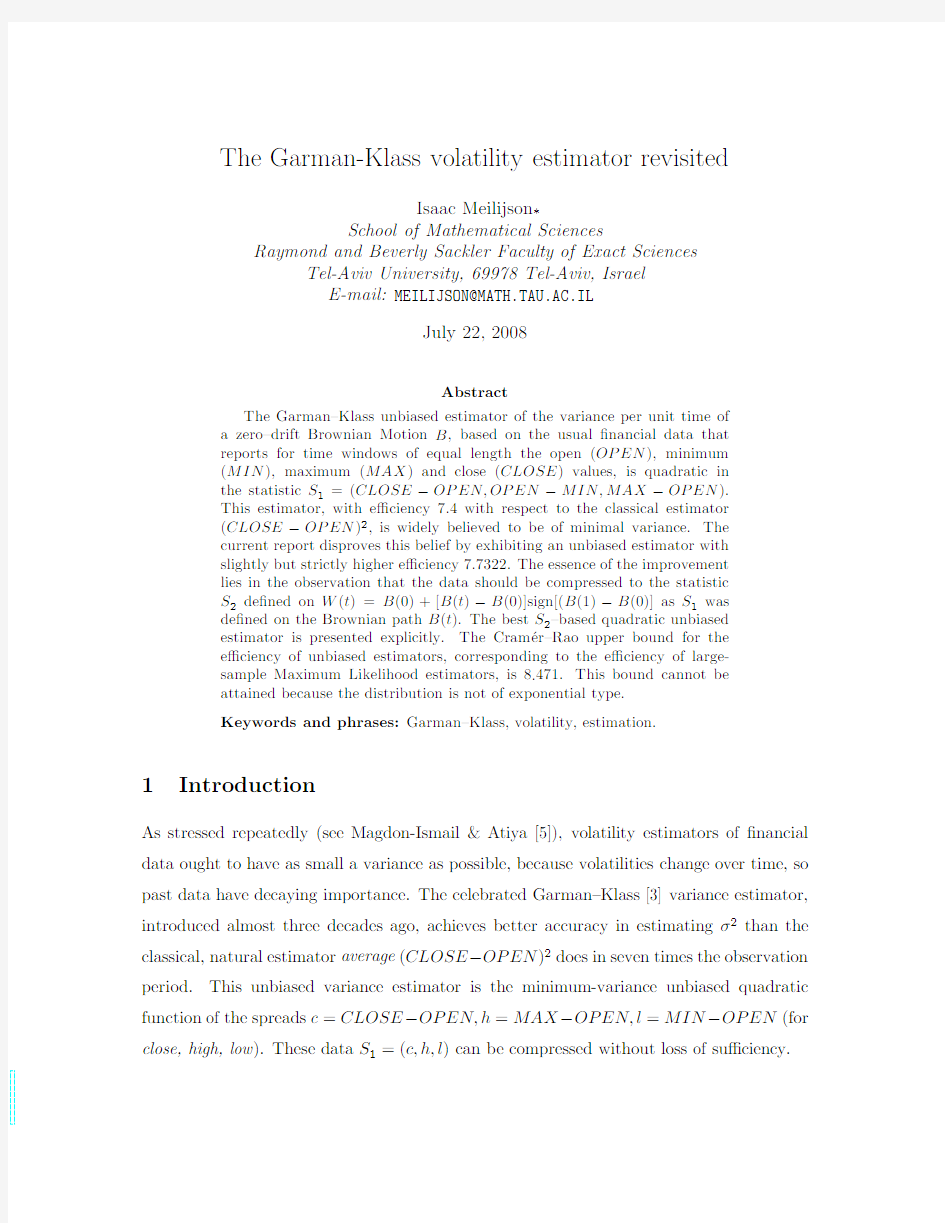 The Garman-Klass volatility estimator revisited