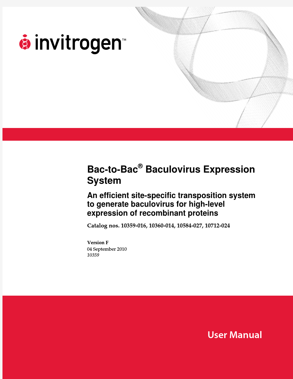 昆虫细胞-杆状病毒表达系统(Bac-to-Bac Expression System)操作手册