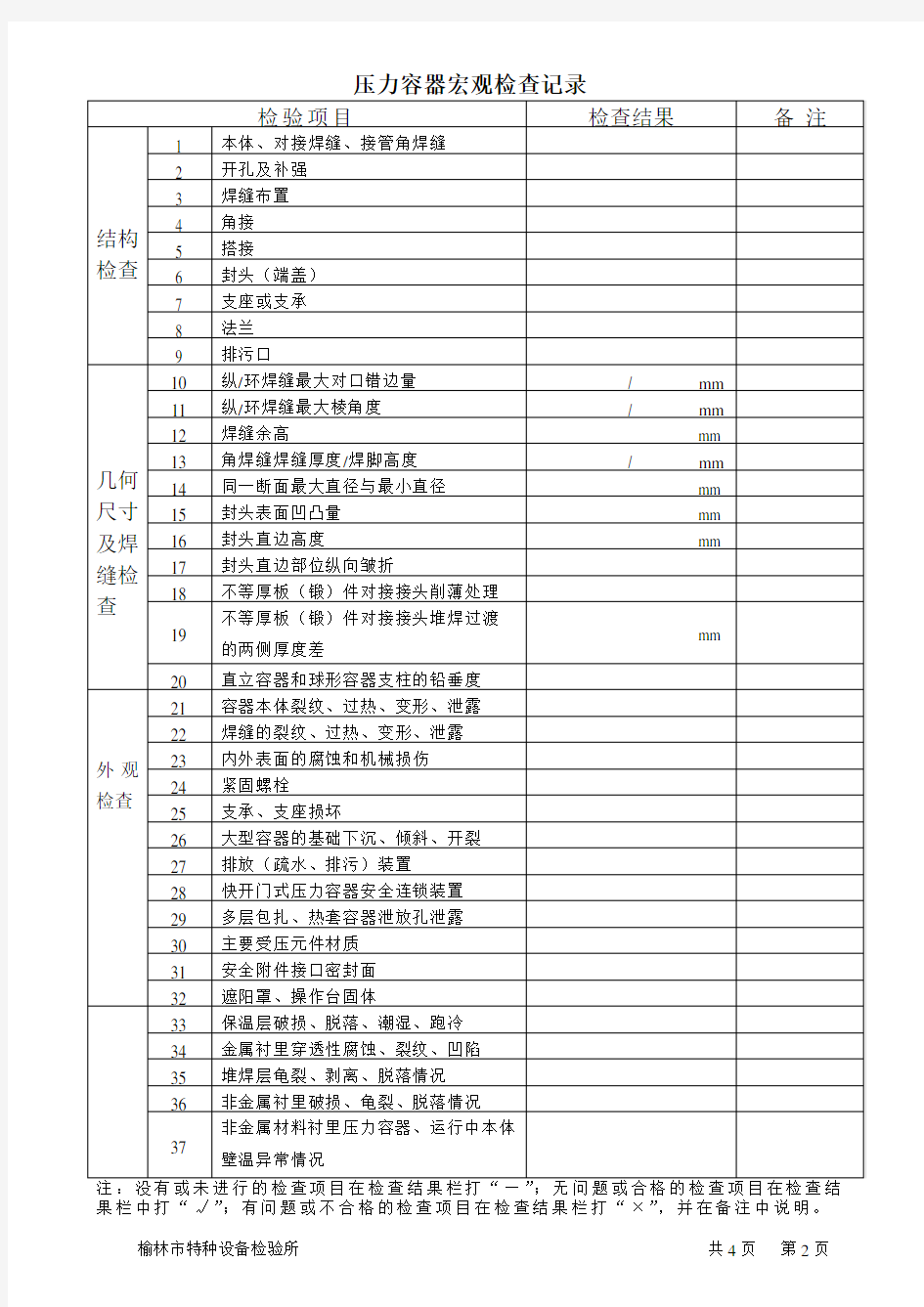 压力容器检验记录