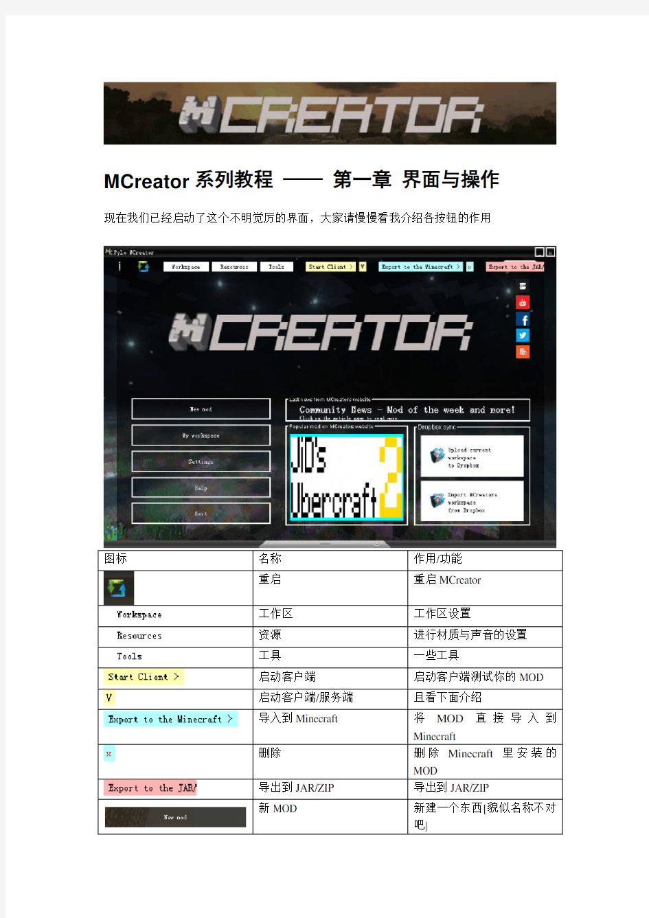 MCreator系列教程-第一章 界面与操作