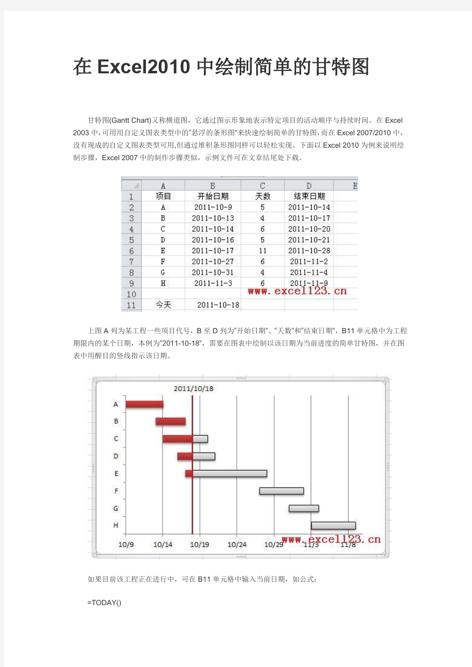 excel中创建甘特图