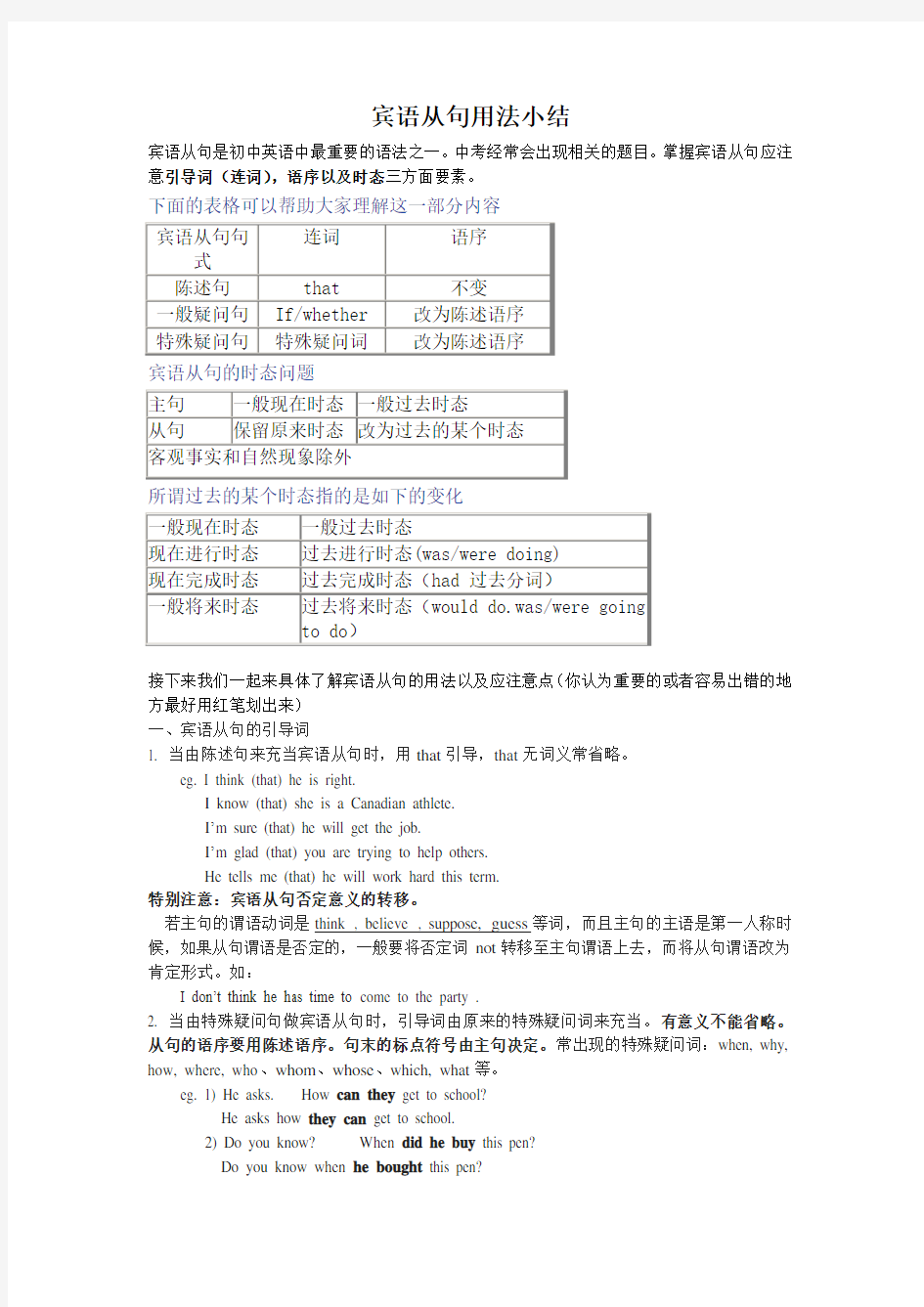 宾语从句用法小结