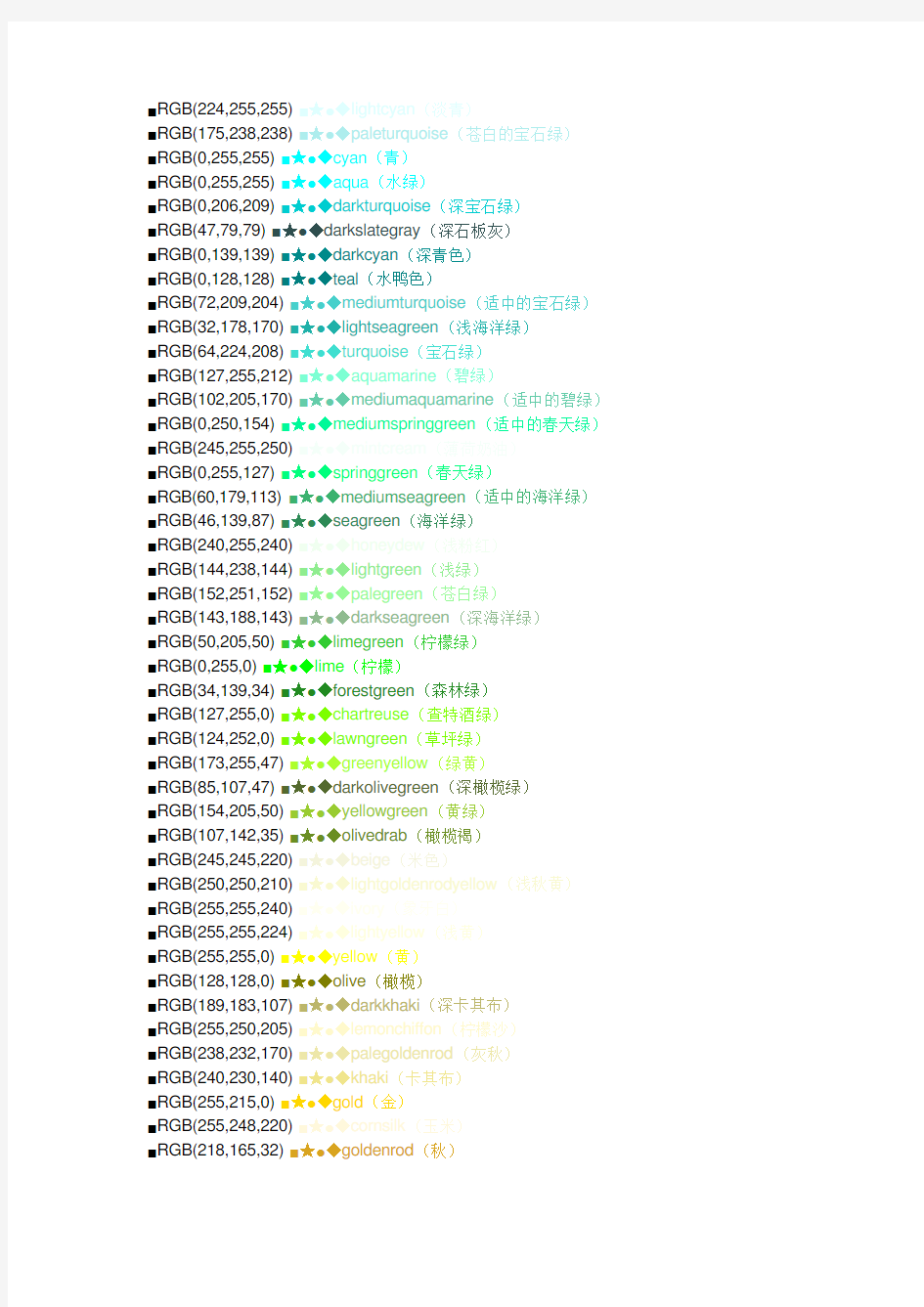 颜色RGB对照表(所有颜色大全)