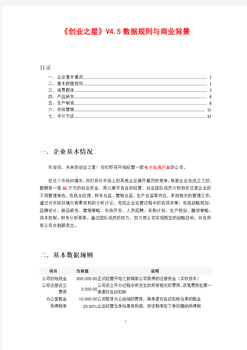 《创业之星》玩具模板规则