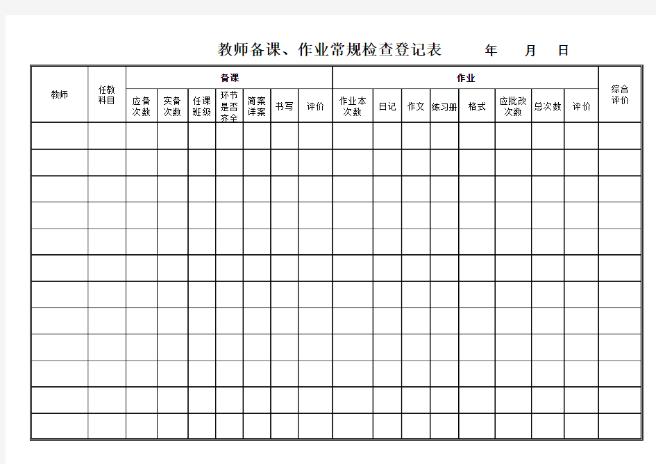 教师备课、作业常规检查登记表