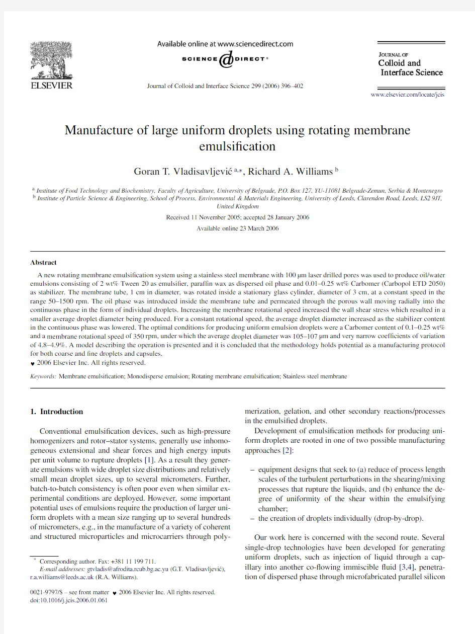 Manufacture of large uniform droplets using rotating membrane emulsification