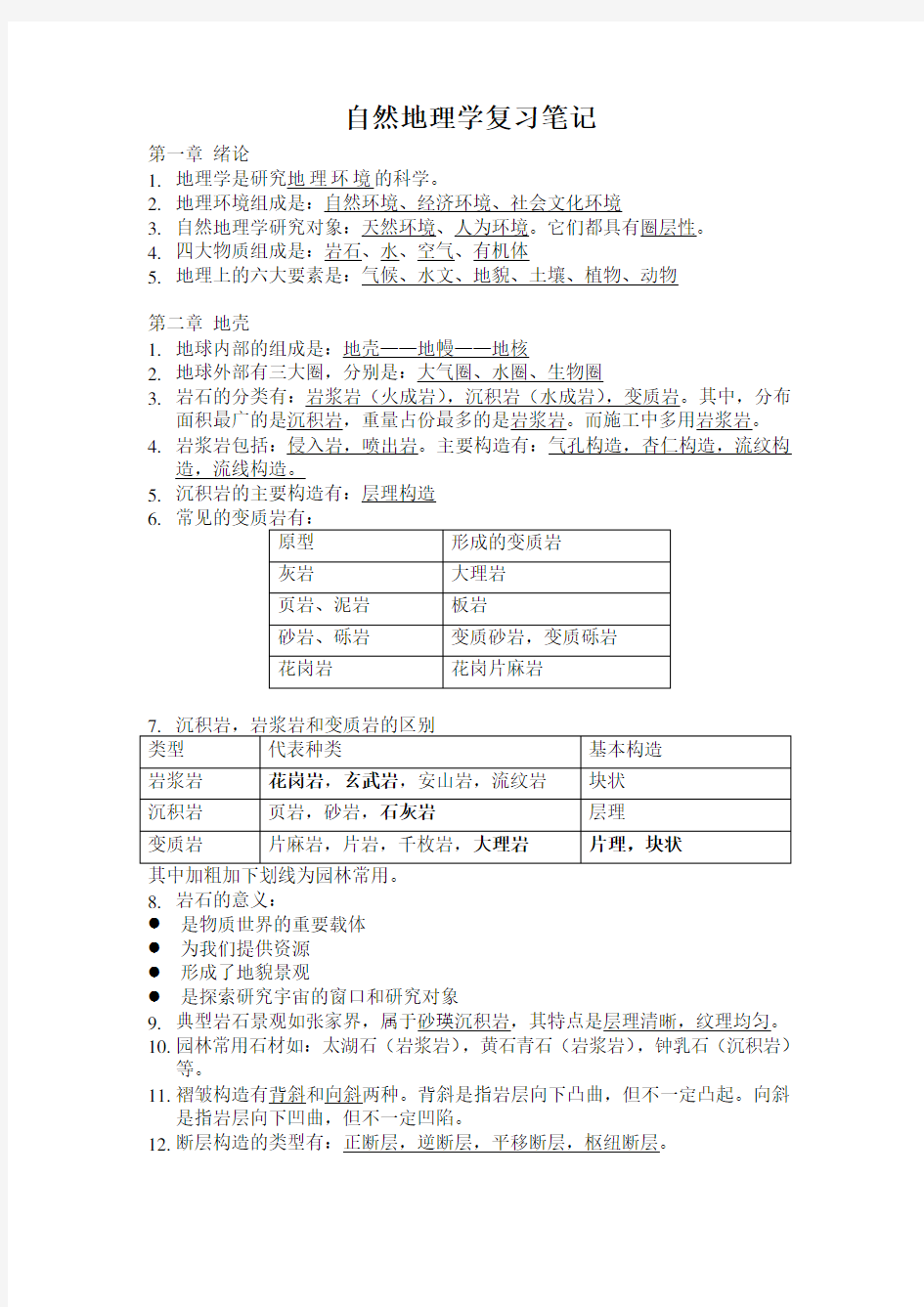 (完整版)自然地理学复习笔记(非地理学专业用)