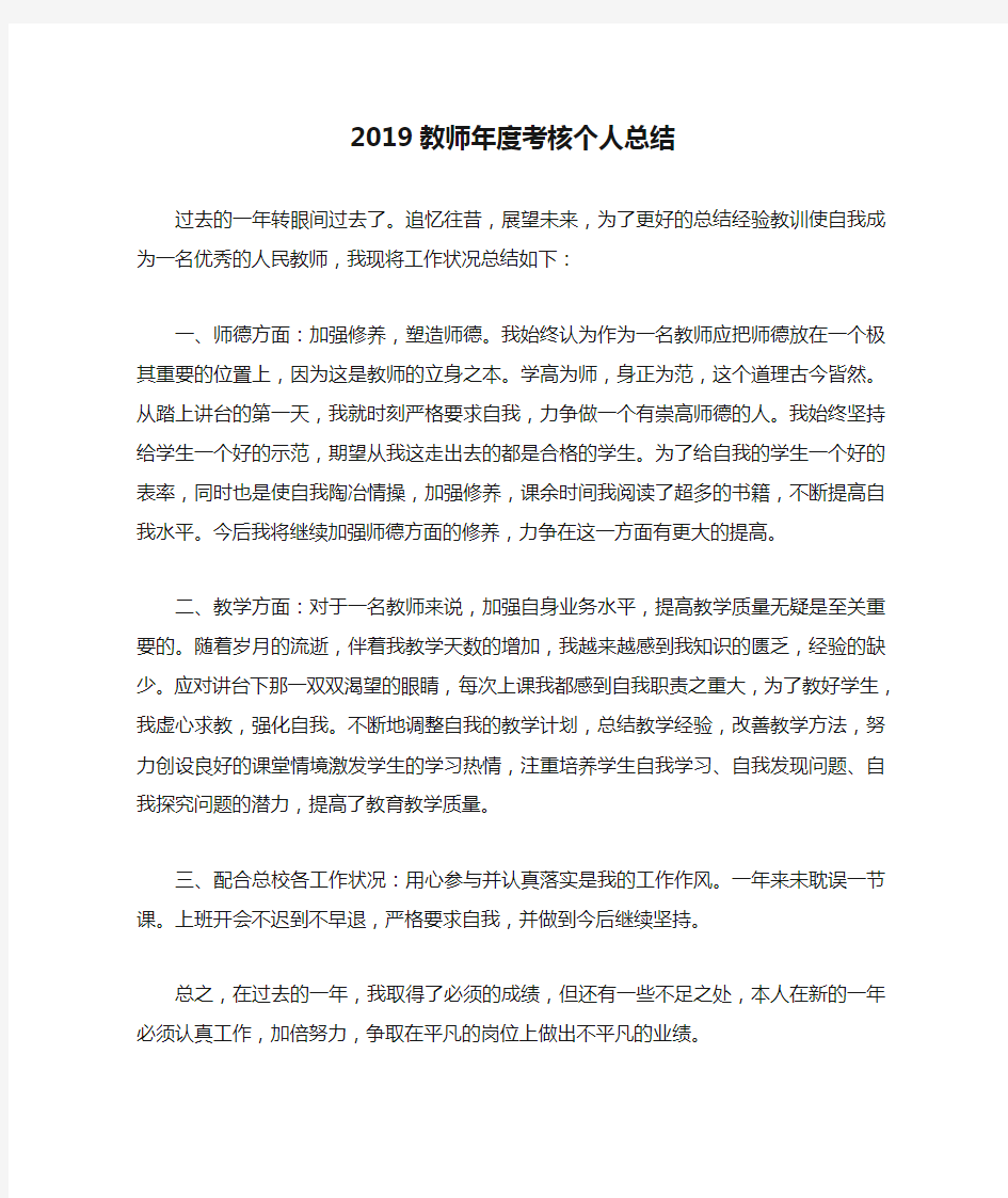 2019教师年度考核个人总结