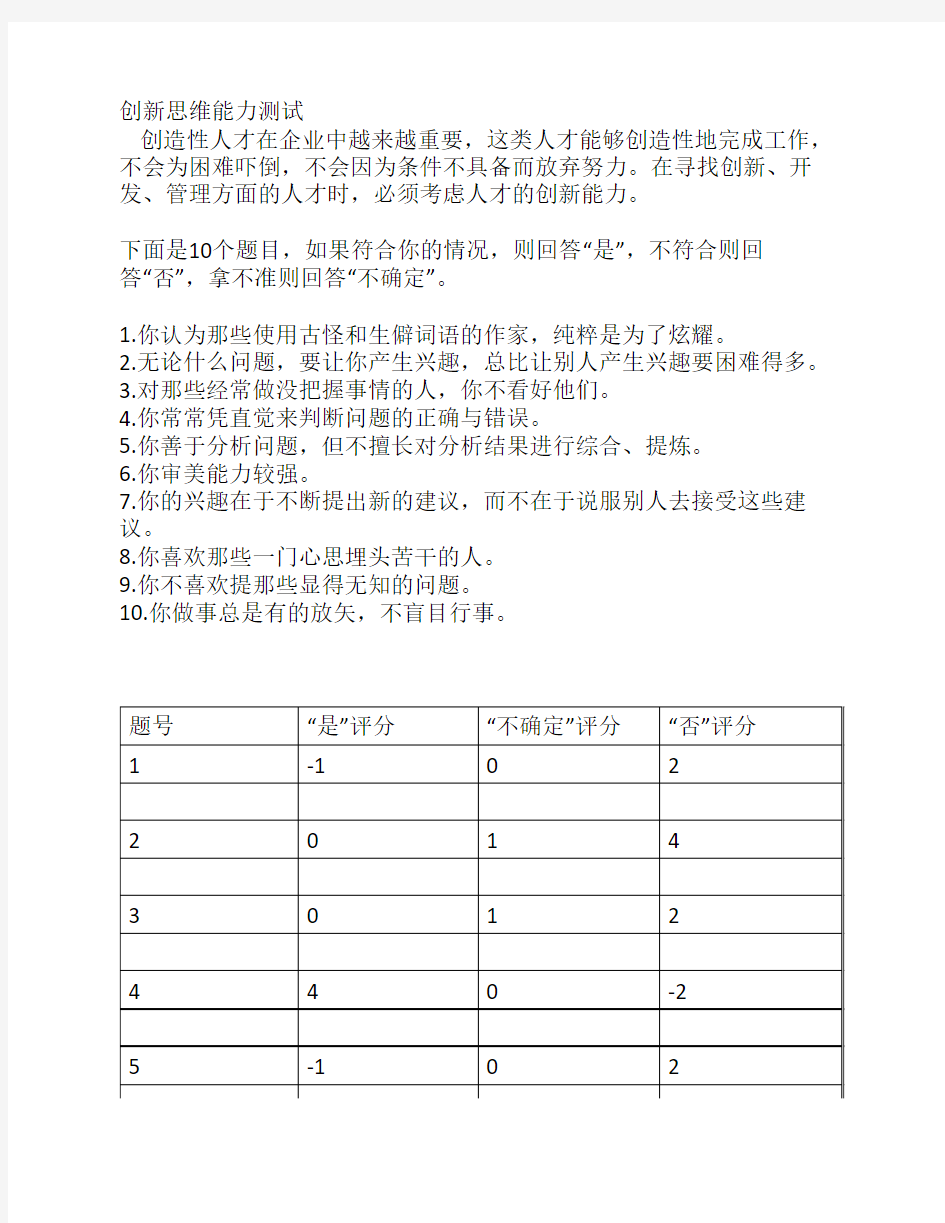 创新思维能力测试