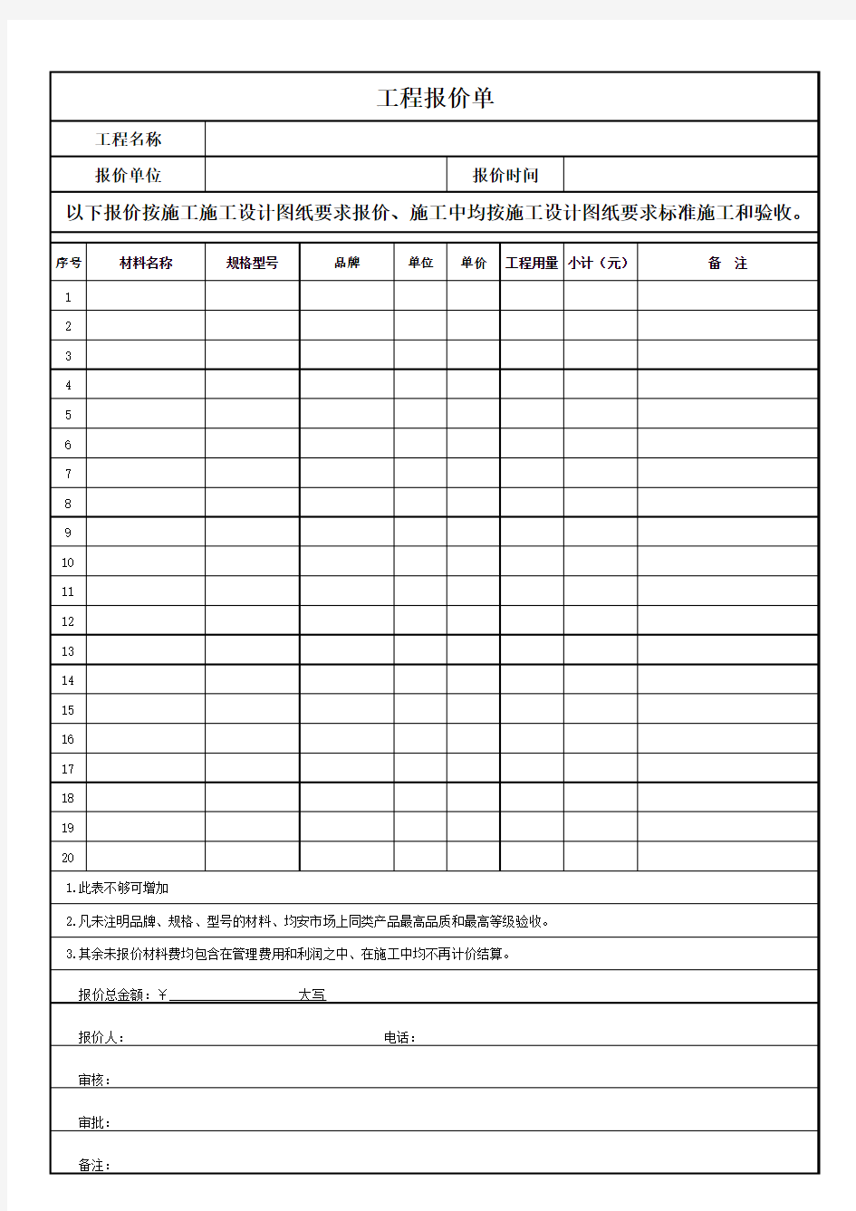 工程施工报价单