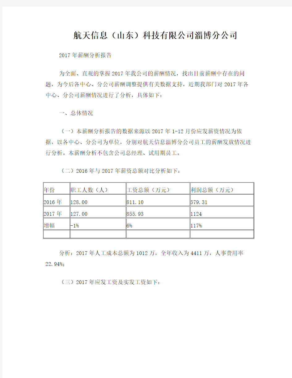 2017年薪酬分析报告