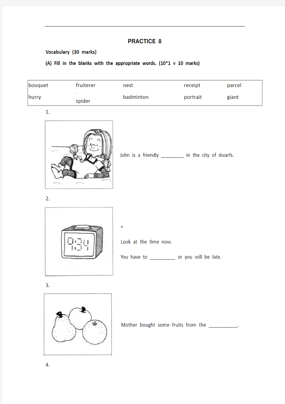 新加坡小学英语试卷一年级PRACTICE_8-1