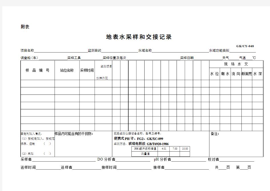 水质采样表