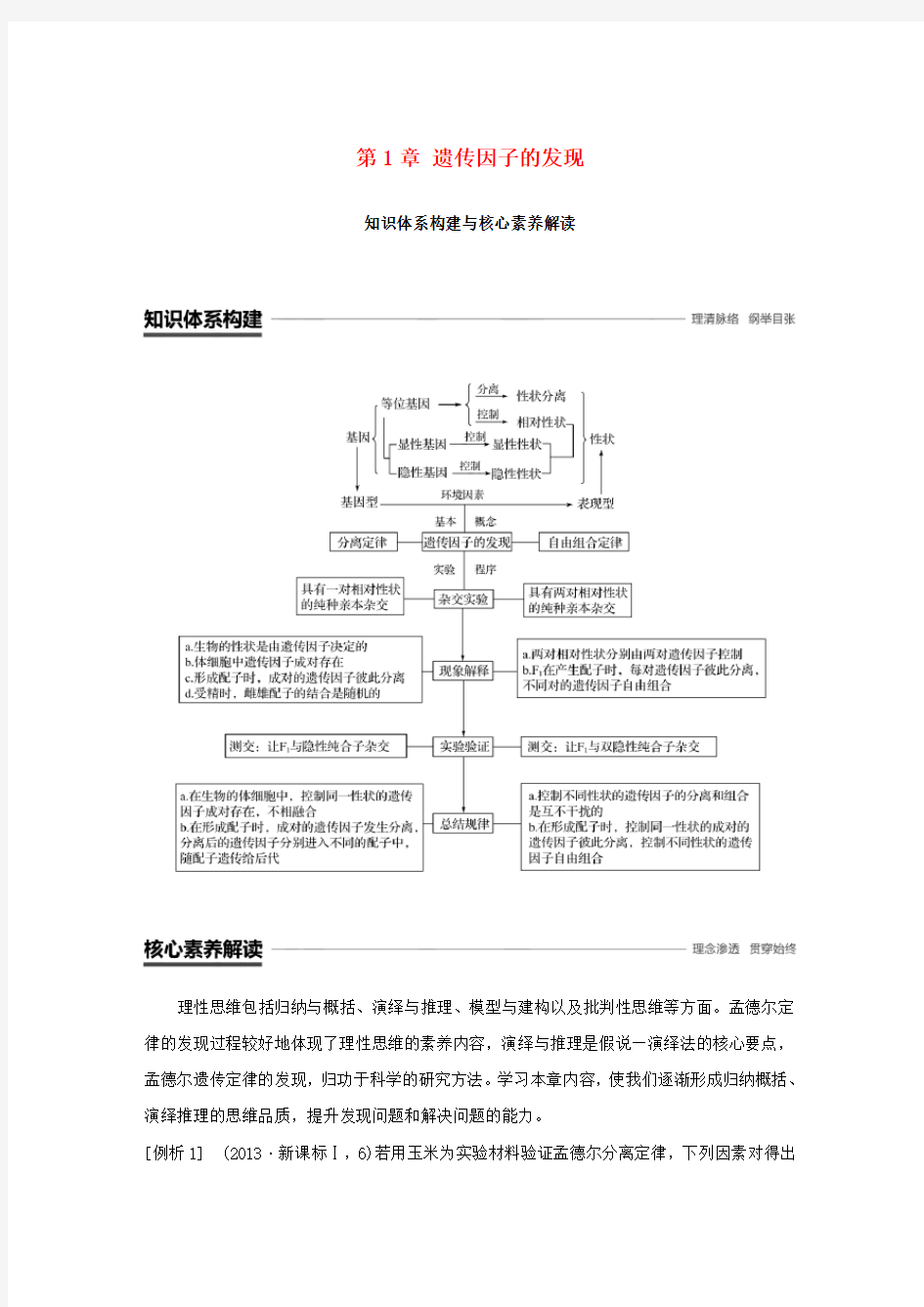 2018-2019学年高中生物第1章遗传因子的发现知识体系构建与核心素养解读学案新人教版