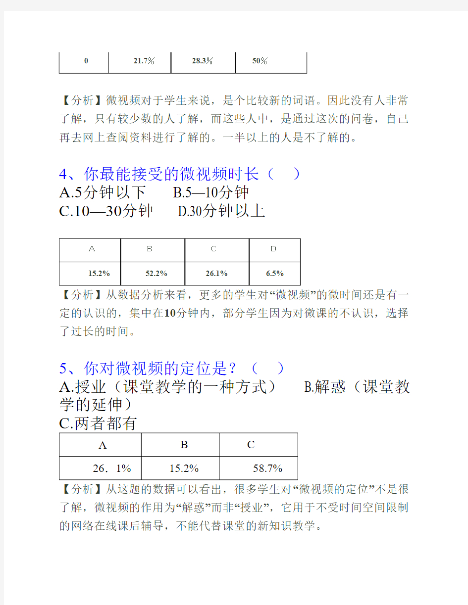 关于微课微视频的调查问卷    及分析