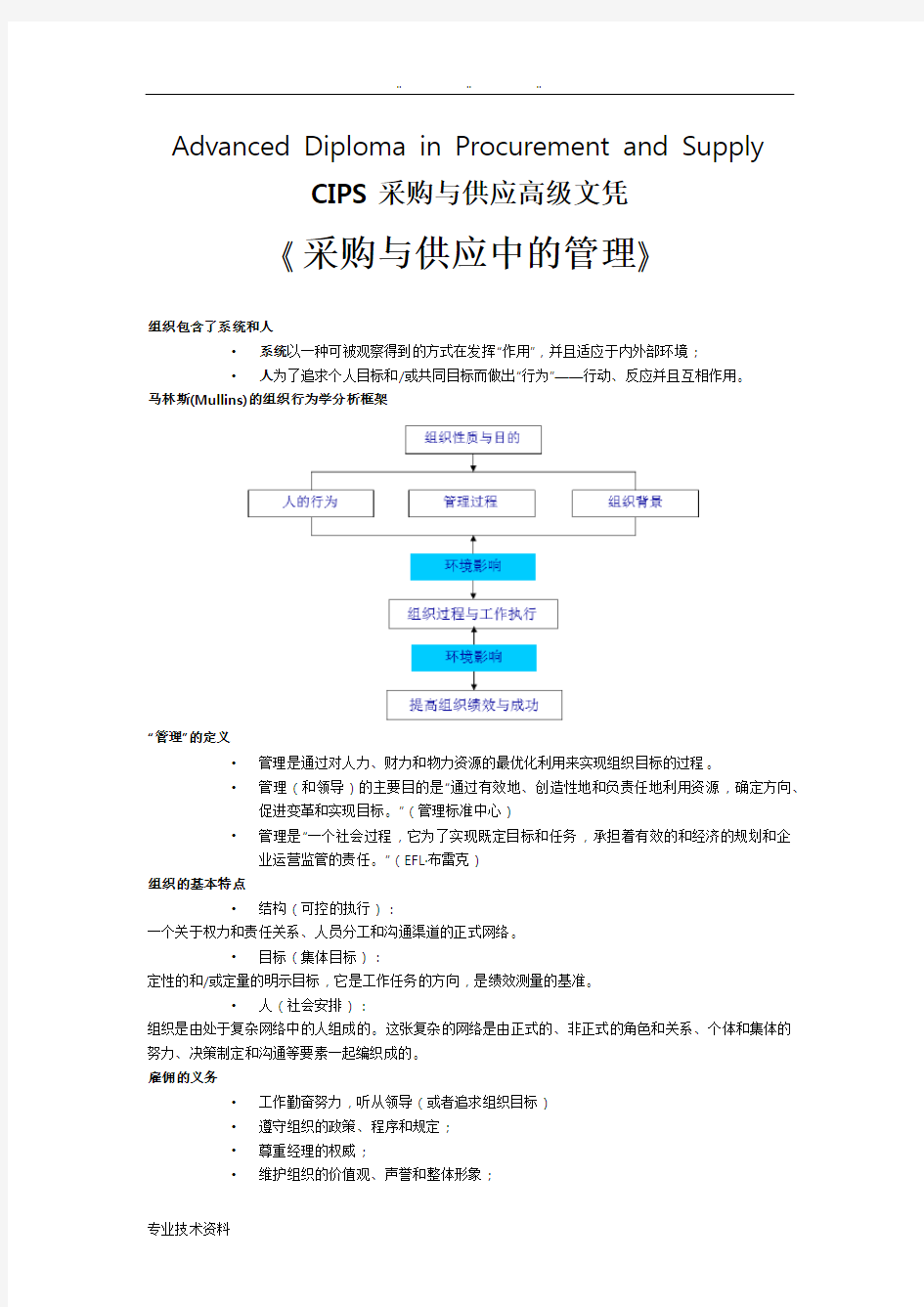 《采购与供应中的管理》复习资料全