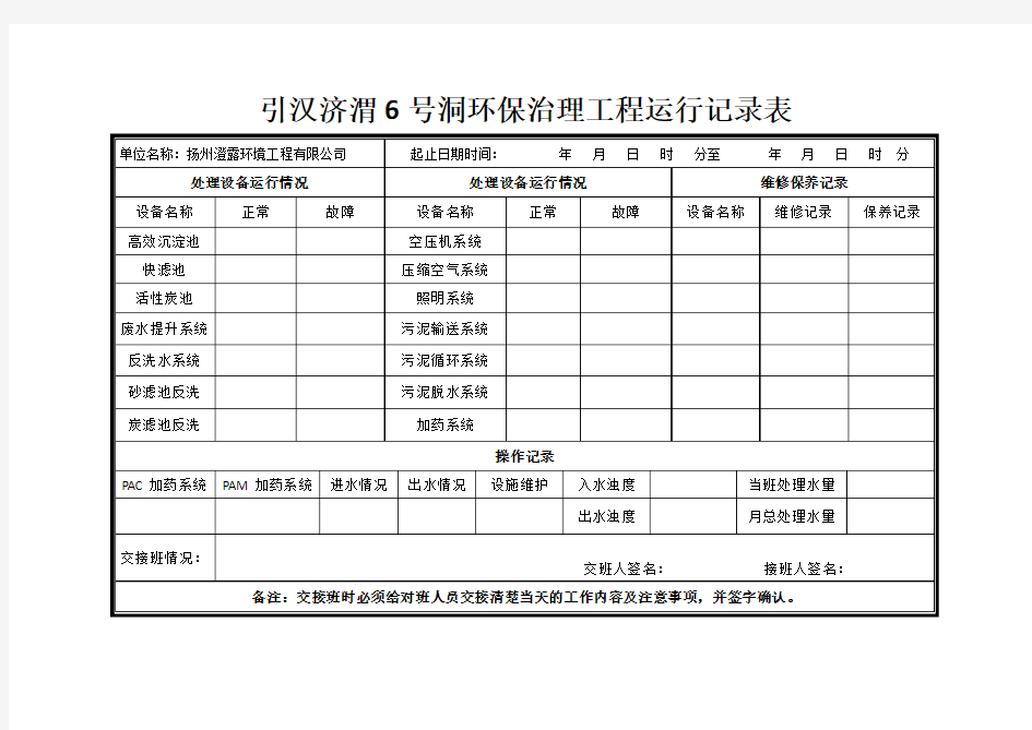 环保设施运行记录(修改版)