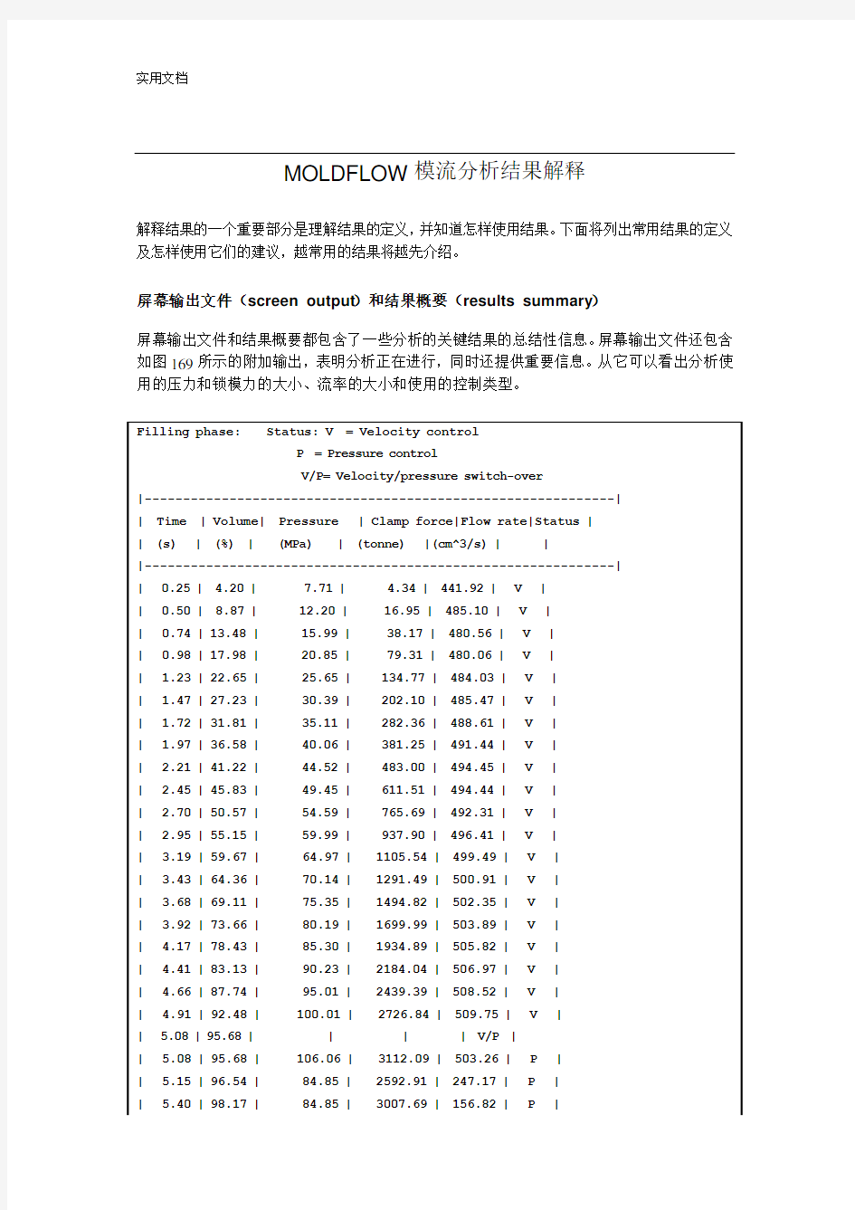 MOLDFLOW模流分析报告结果解释