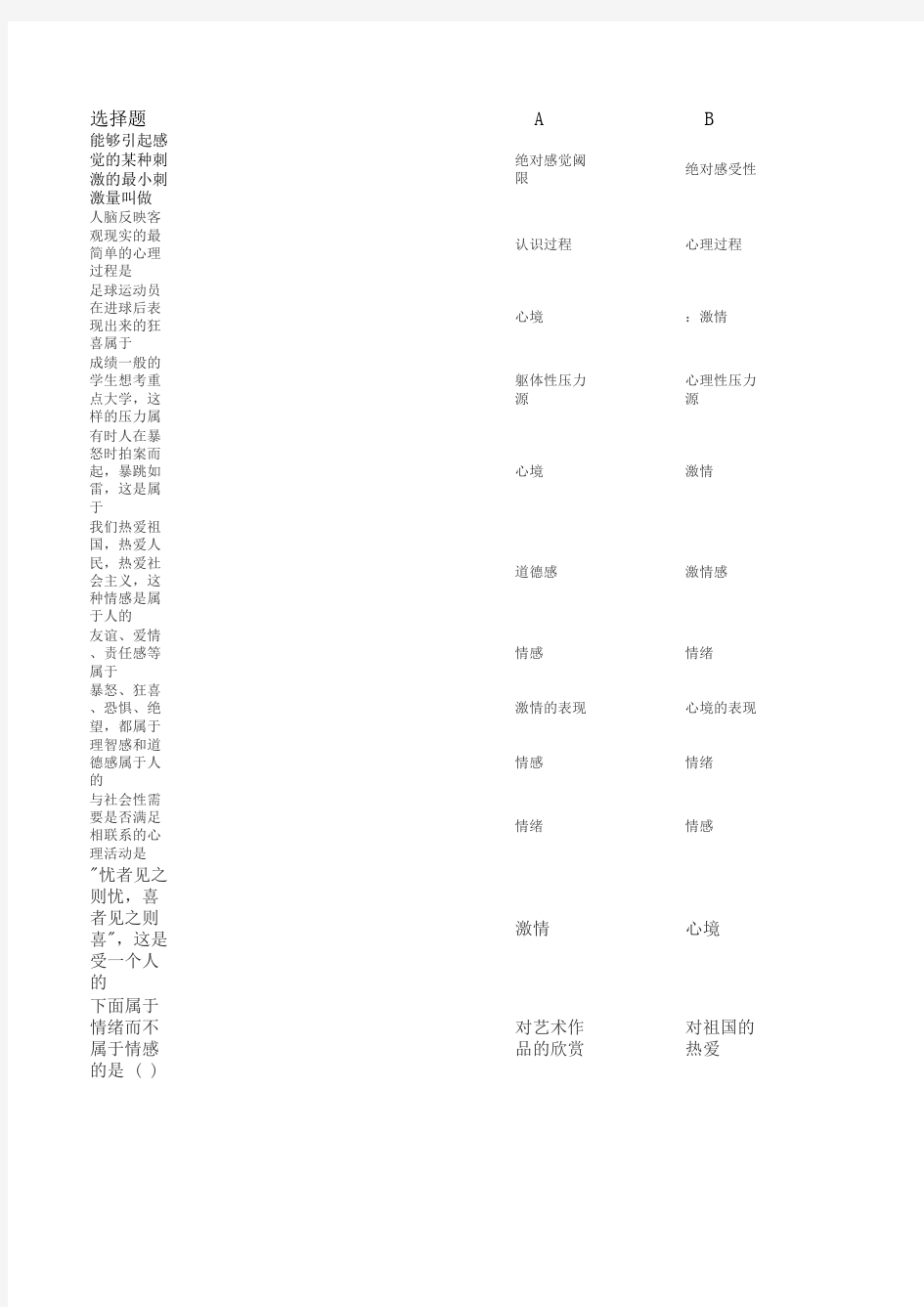 心理学作业 情感与情绪