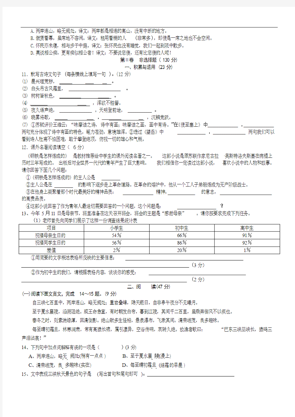 2008-2009年初二语文上册期末考试