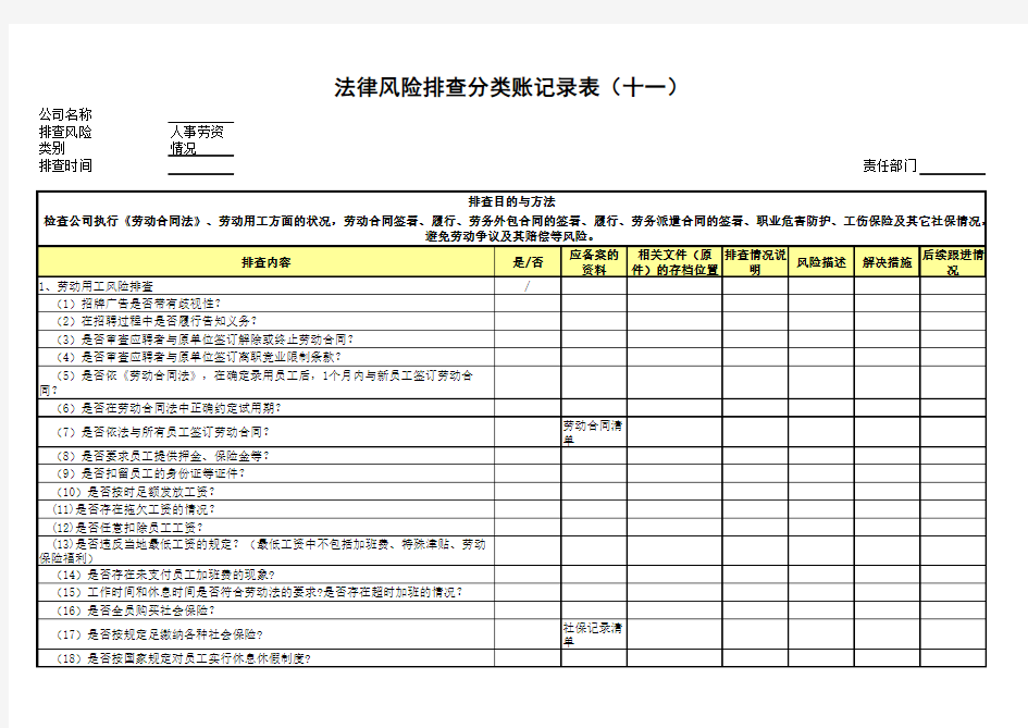 法律风险排查分类账参考表