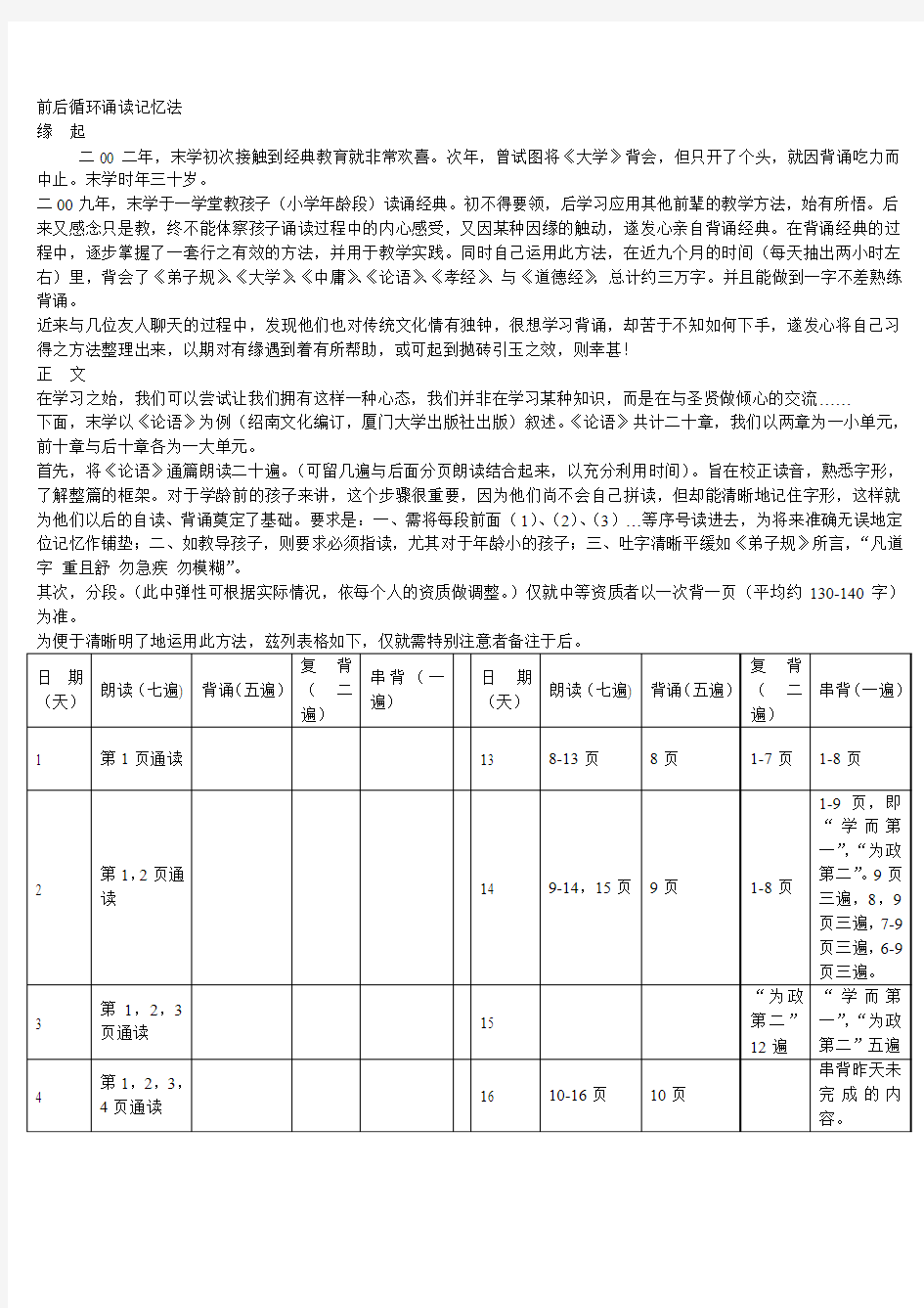 前后循环诵读记忆法