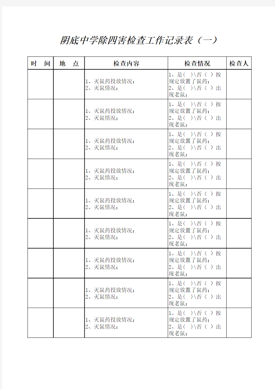 除四害检查工作记录表