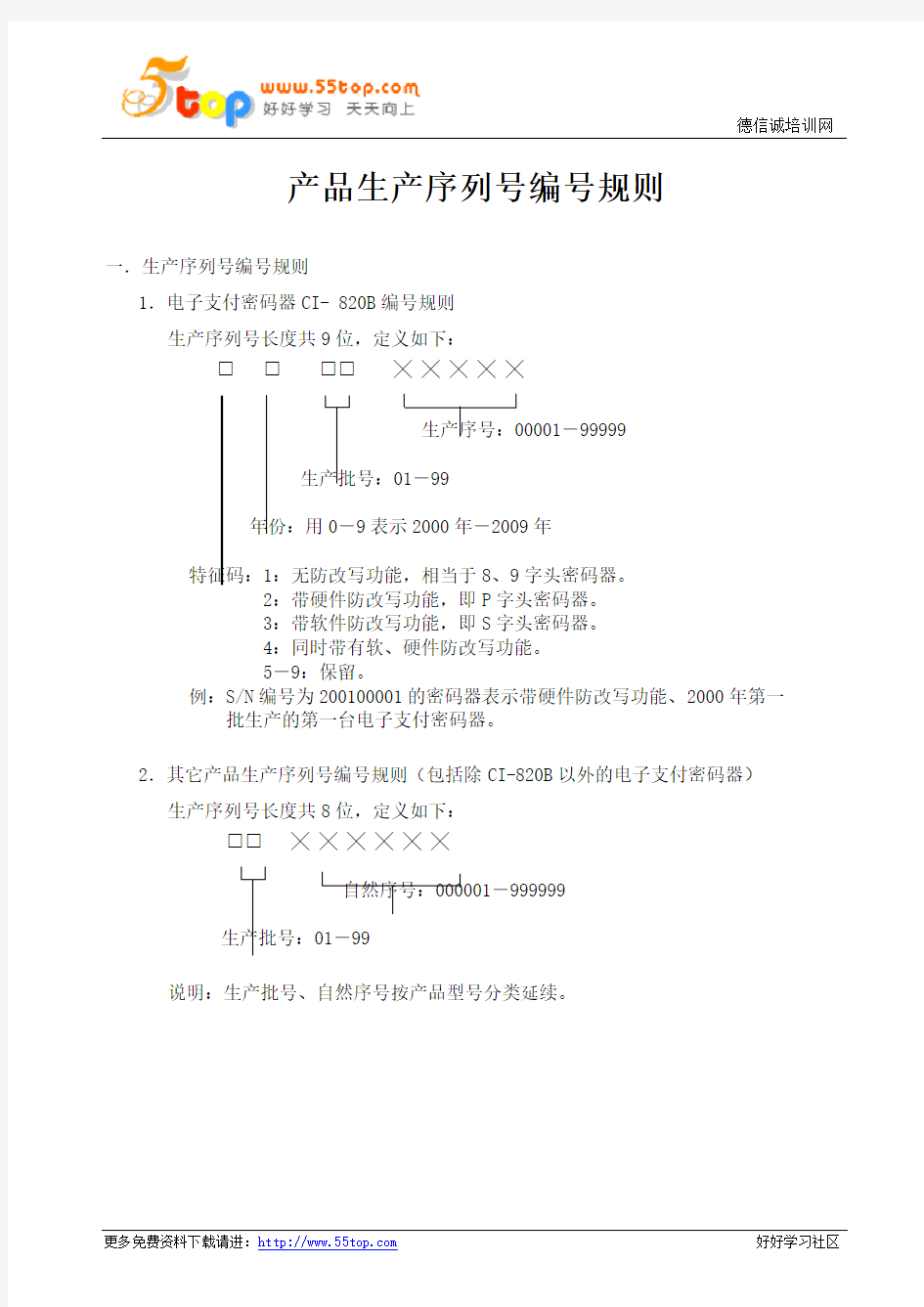 产品生产序列号编号规则